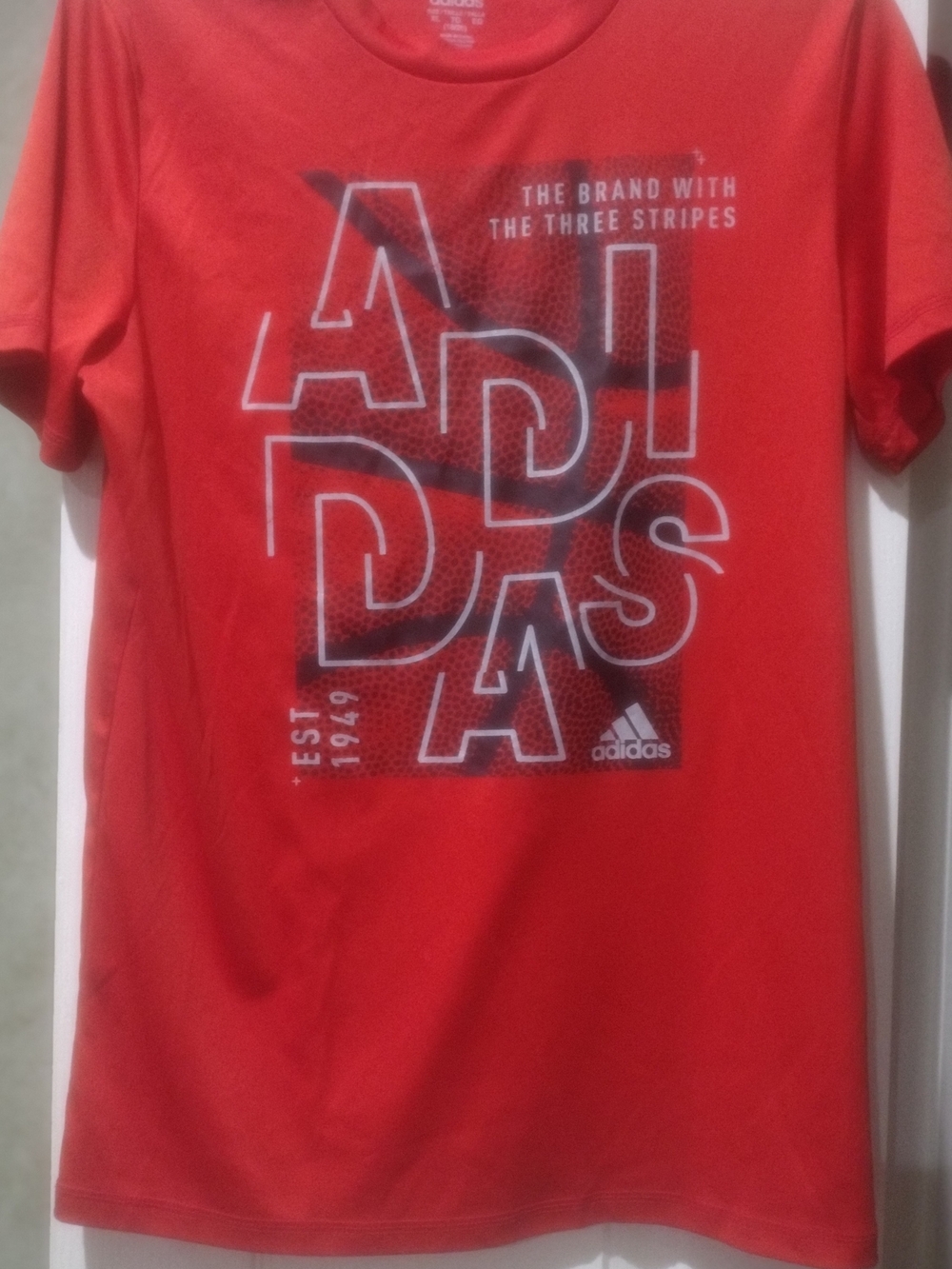 adidas Red Graphic Logo Tee with Black & White Print